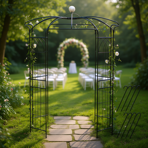 Pérgola Negra en Forma de Jaula de Pájaro, Acero con Recubrimiento en Polvo, Clásica, Redonda, Decoración para Ceremonias de Boda, Pabellón - Product Image 2