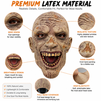 Masque intégral en latex réaliste de zombie, drôle et amusant, pour adulte, avec peau froissée et design de dents à bouche ouverte, pour Halloween, vente en gros, usine OEM