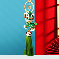 Porte-clés en métal style chinois Danse du Lion avec pendentif anneau incrusté de diamants, accessoire de sac unisexe, cadeau