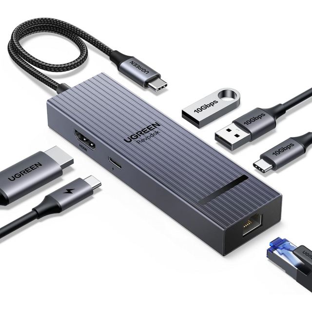 UGREEN Revodok Pro 6 in 1 USB C Hub Gigabit Ethernet Adapter with 4K 60Hz , 100W PD Charging, 10Gbps USB A&C 3.2 Data Ports