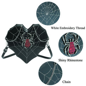 New Arrival Punk Style Heart Shape Crossbody Bag Women PU Leather Spiderweb Shiny Rhinestone Creative Shoulder Bags - Product Image 4