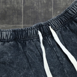 Custom High Quality Cotton Stone Acid Wash Ripped Baggy Jogger Rhinestone Sporty Knee Length Sweat Shorts Men - Product Image 2