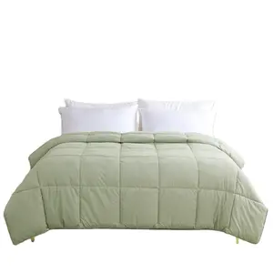 Queen Size Greenery Linen Blend Box Stitch Quilt And Matching Pillow Shams 3pcs Set