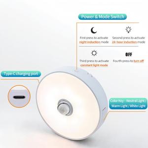 Nouvelle innovation 2026 : Lumière LED rotative à détecteur de mouvement pour armoire, ronde, rechargeable 5V, veilleuse à induction - Product Image 3