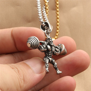 Yunnique – collier avec pendentif en acier inoxydable pour hommes, pour musculation, fitness, gym, charme de musculation, ton or et argent, 280579 - Product Image 2
