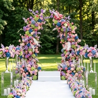 Nouvelle conception 2027 : Arche florale artificielle bleu violet rêveur pour mariage, fond de scène en soie avec roses et hortensias pour événements et fêtes