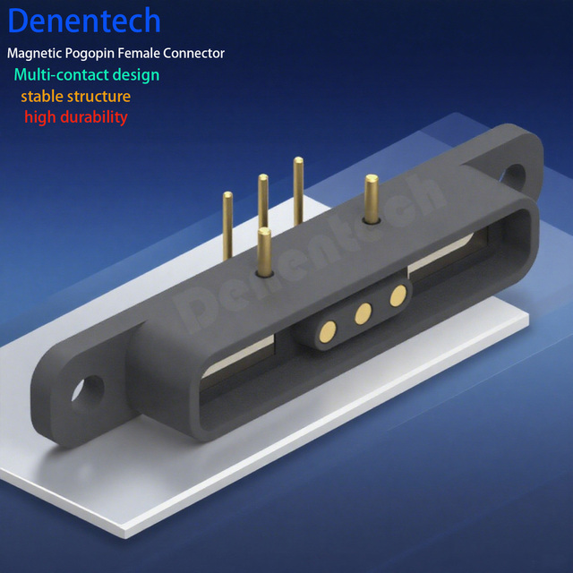 Denentech Magnetic Pogo Pin Connector 3Pin 90 Degree Gold Plated Female Spring Loaded IP20 for PCB