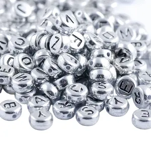 Round Acrylic Alphabet Letter Beads A-Z Heart Pattern Beads and Crystal Line for Jewelry Making