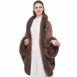 Women Fashion Faux Fur <b>Shawl</b> with Flurry Trim Loose Batwing Sleeve Cloak Warm Double Fur Wrap for <b>Wedding</b> Cocktail - Product Image 6