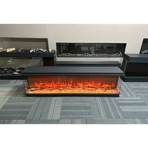 3D Mirrored Electric Fireplace Glowing Ember Bed Realistic LED Flame Electric Fireplaces TV Stand With Fireplace Mirrored