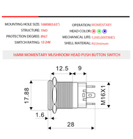 Interrupteur à bouton-poussoir LED en acier inoxydable noir, aluminium, IP65, 10A, 1NO1NC, pour ascenseur, médical, machines CNC, système de sécurité, maison