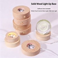 Support de base rond en bois massif pour veilleuse LED OEM avec cordon USB rechargeable, variateur tactile, éclairage multicolore pour présentoir en cristal
