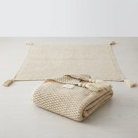Couverture en tricot personnalisée avec pompons, tissage texturé épais et doux, pour des plaids bohèmes de luxe pour la décoration intérieure avec étiquette privée