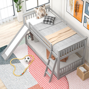 Childrens <b>Bunk</b> <b>Bed</b> Grey With <b>Slide</b> Twin Size Bedroom Furniture For Kids - Product Image 3