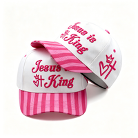 Gorras de Béisbol Personalizadas Bordadas a Rayas, Dos Tonos Rosa y Blanco, Iglesia Cristiana, Jesús, Cruz, 5 Paneles