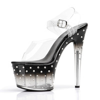 Bar grande taille érotique glisser chaussures Strip-tease pôle danse 17cm diamant incrusté plate-forme étanche hauteur augmenter spectacle