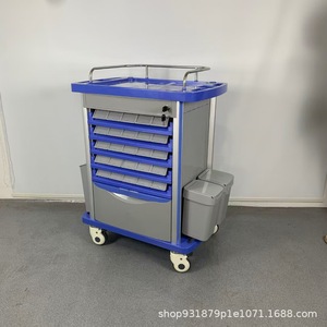 Chariot de traitement hospitalier en plastique, acier et ABS, pour stockage médical d'urgence, avec roues, type rectangulaire sur pied - Product Image 3