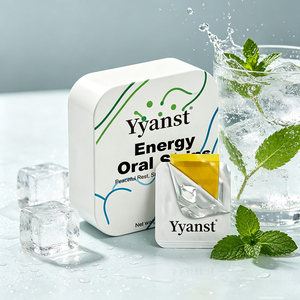 Tiras Orales Energéticas Personalizadas al por Mayor, Caja de Hojalata Blanca con Líneas Azules y Verdes, 30 Unidades, Película de Vitalidad de Disolución Rápida, Suministro a Granel - Product Image 3