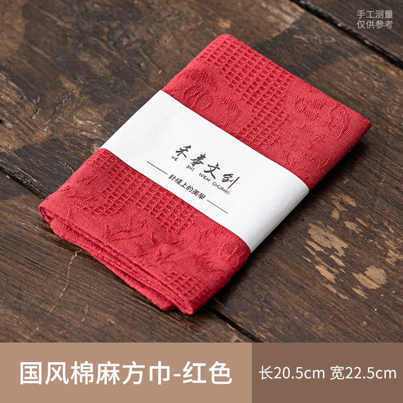 Chinese Style Cotton and Linen Square Scarf - Red