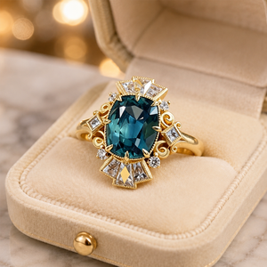 Anello Vintage Stile Corte con Gemma Blu per Donne, Elegante Gioiello da Dito - Product Image 5