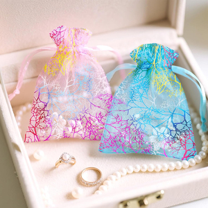 Sacs en organza <span class=keywords><strong>corail</strong></span> 100 pièces Marquage à chaud - <span class=keywords><strong>Pochette</strong></span> élégante à cordon pour bijoux Cadeau Sac à bonbons Favors de <span class=keywords><strong>mariage</strong></span> Emballage - Product Image 5