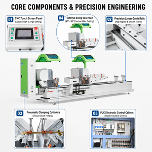 Sierra de doble cabezal CNC de tipo oscilante JUNDE con ángulo de corte de 45 grados, máquina de conversión neumática doble y marco de aluminio de 3700 mm - Product Image 3