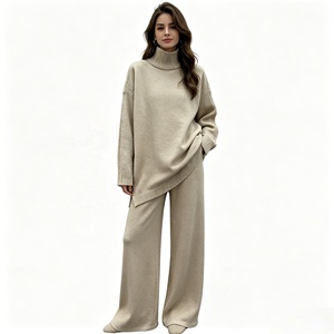 Set di Abbigliamento Invernale per Donne Musulmane, Maglione Oversize Casual in Tinta Unita, Completo in <span class=keywords><strong>Maglia</strong></span> per Loungewear - Product Image 1