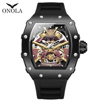 ONOLA Marque 3865 Nouvelle Arrivée Montre de Sport Automatique Mécanique Homme Luxe Boîtier Carré Cadran Verre Bracelet Caoutchouc Tonneau de Vin