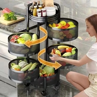Paniers de cuisine rotatifs à 360 degrés Support de stockage de fruits et légumes Étagère multifonctionnelle ronde en métal pour la maison avec roues