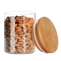 Bocaux de rangement ronds en verre borosilicate avec couvercles hermétiques en bambou pour pâtes, épices et aliments