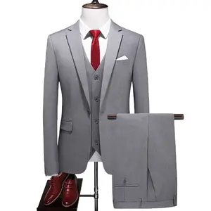 Moda de negocios para hombre Color sólido Slim Fit Traje Pantalones Conjunto Boda Tailcoat Ropa de hombre