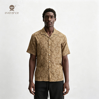 Chemise pour homme en coton 100% Jacquard Leaf 123cm Tan Cuban Resort Vacation Shirt