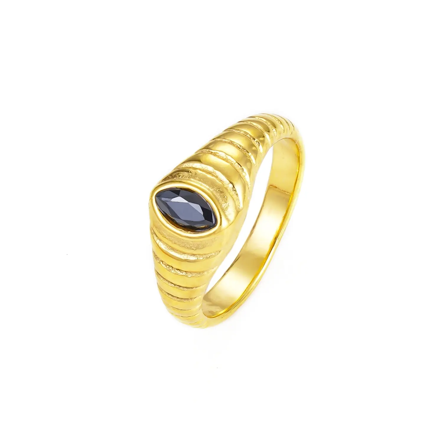 Großhandel Custom Fashion Schmuck 18 Karat vergoldet Edelstahl Chunky Ring Gewinde schwarz CZ Kristall Augen Ring für Frauen