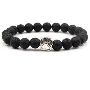 Popular 8mm negro roca volcánica turquesa perro pie hilo elástico pulsera Venta Directa joyería de moda pulseras brazaletes