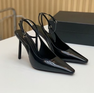 Zapatos de tacón alto elegantes para fiesta o boda, con punta en pico y correa, de cuero patentado, para mujer, sandalias de tacón alto con una sola correa. - Product Image 4