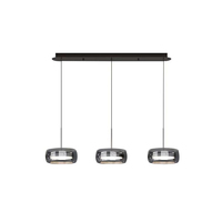 Luminaire suspendu en verre transparent gris de style moderne, 3 lumières, nickel noir