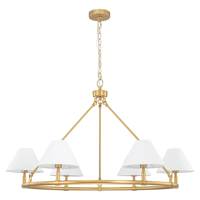 Lustre moderne du milieu du siècle en or brossé à 6 lumières avec abat-jour en tissu Plafonnier certifié CE pour salle à manger et salon