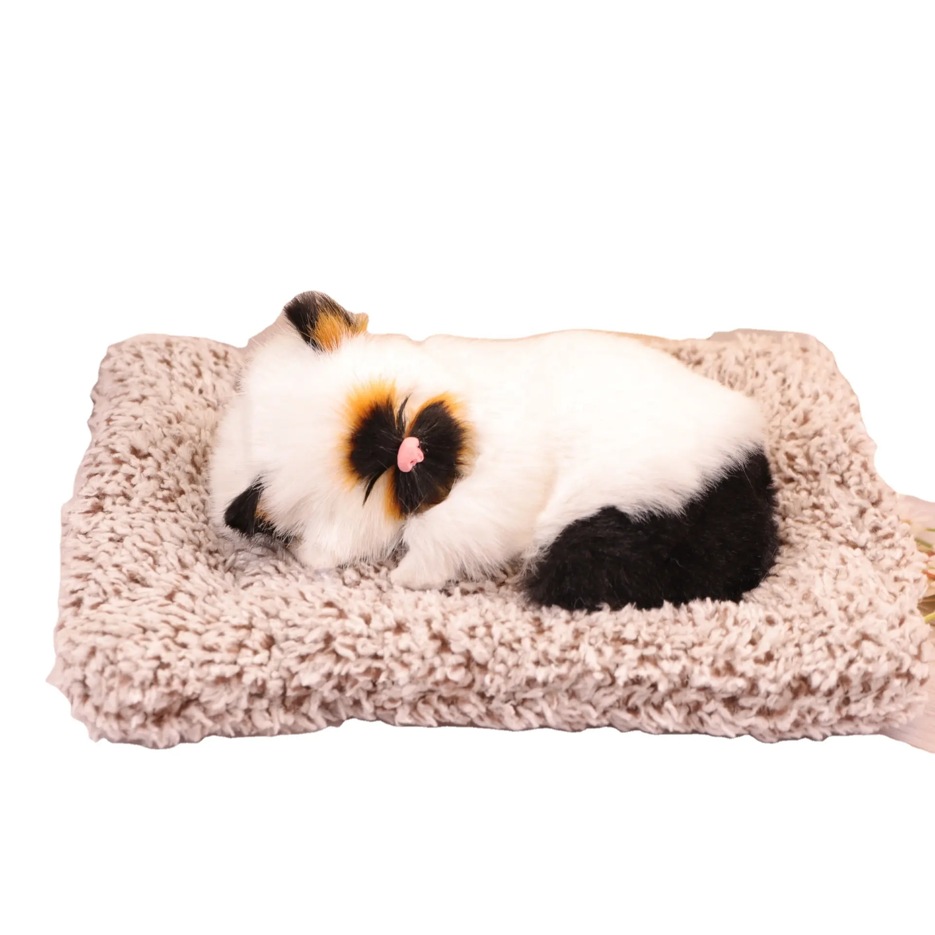Simulado pelúcia dormir gato ornamentos, bambu carbono carro decoração, couro e peles artesanato, decorações para casa