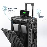 Maleta de Aluminio, Diseño Simple y Moderno, Apertura Frontal, Carcasa Rígida, Ruedas Giratorias de 360 Grados, Candado TSA, Portavasos, USB