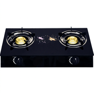 6mm Tempered Glass 2 iron <b>Burner</b> Gas Cooktop Electronic Ignition Knob Control Table Freestanding Cooker for Home Hotel Outdoor - Product Image 1