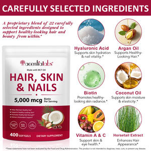 Acentiallabs Capsules de biotine naturelle et biologique pour cheveux, peau et ongles, compléments alimentaires pour la croissance des cheveux pour femmes et hommes - Product Image 2