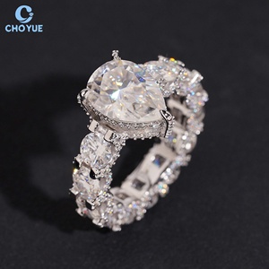Hip Hop <b>for</b> <b>Men</b> Jewelry Moissanite Engagement <b>Ring</b> Pear Cut Pave Setting 925 Silver Rhodium Plated Women's Luxury Jewelry - Product Image 1