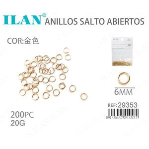 Anelli aperti Ilan da 6 mm color oro, 200 pezzi per la creazione di gioielli - Product Image 3