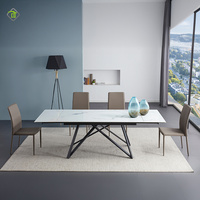 Table à manger rectangulaire en ardoise blanche de haute qualité, design moderne et unique, plateau en ardoise, base multi-centrée en métal