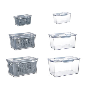 1.8L 2.5L 4.8L Transparent Refrigerator Drawer Storage Boxes   Bins Removable Drain Basket Fridge organizer Plastic PET