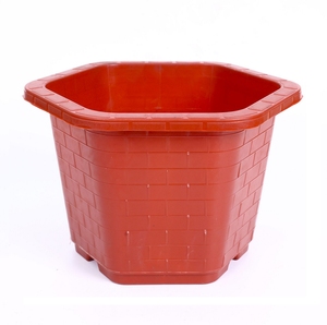 Pot de fleurs octogonal robuste en plastique PP, motif mur de briques, pour plantes d'intérieur et d'extérieur, taille moyenne - Product Image 3
