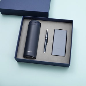 Boîte cadeau d'emballage personnalisée en bleu et noir avec gobelet, stylo, carnet, ensemble cadeau de stylo d'entreprise haut de gamme pour les employés - Product Image 1