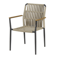 Chaise de salle à manger d'extérieur moderne et commerciale, empilable, en aluminium et corde tressée, résistante à l'eau, pour cour et patio
