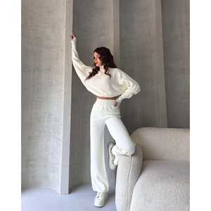 Conjunto de Suéter y Pantalones de Punto para Mujer, Estilo Pescador, 100% Poliéster, Transpirable, Ropa Casual - Product Image 4