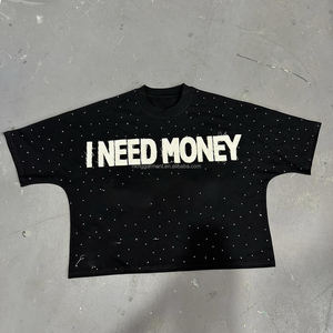 T-shirt pour homme surdimensionné et court avec logo brodé personnalisé, strass personnalisés - Product Image 1